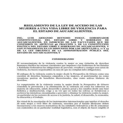 REGLAMENTO DE LA LEY DE ACCESO DE LAS MUJERES A UNA VIDA LIBRE DE VIOLENCIA P...