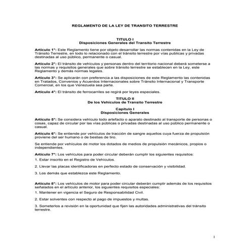 Reglamento Ley de Tránsito y Transporte Terrestre en Venezuela