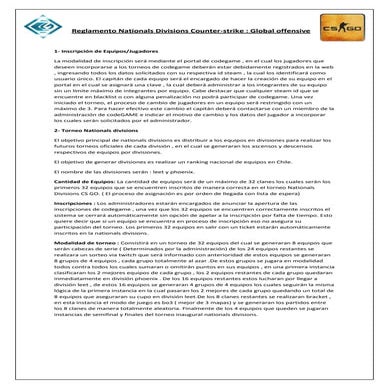 Reglamento nationals divisions counter strike global offensive