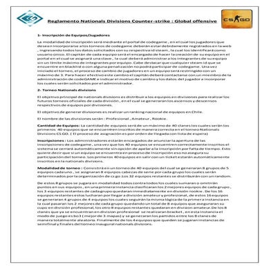 Reglamento nationals divisions counter strike global offensive