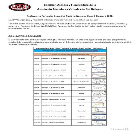 Reglamento particular deportivo tnc3 2020 clausura