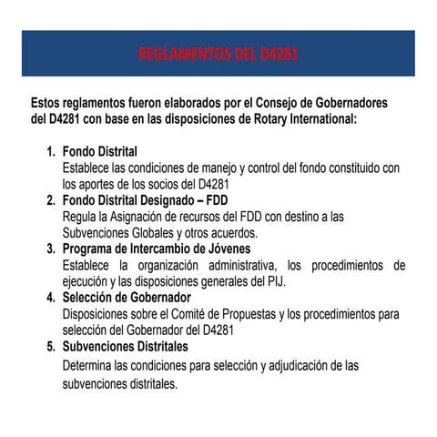 Reglamentos y presupuesto del d4281