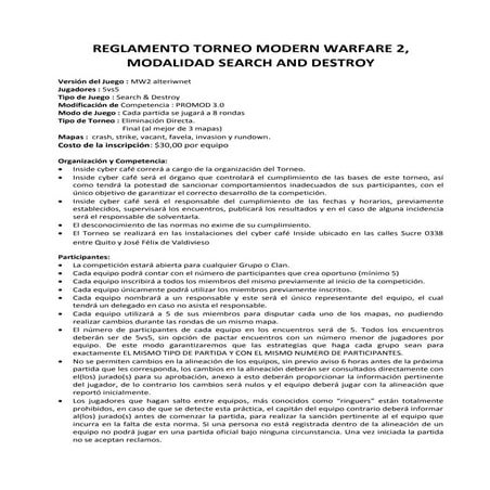 Reglamento torneo modern warfare 2