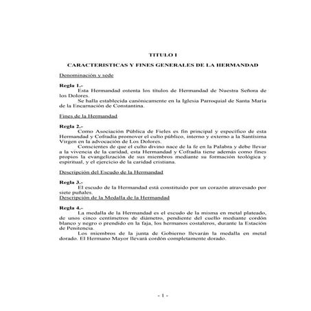 Reglas Hermandad de Nuuestra Señora de los Dolores de Constantina