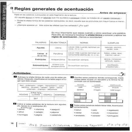 Ejercicios de Ortografía y Acentuación para ESB | PDF