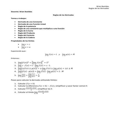 Reglas de las derivadas