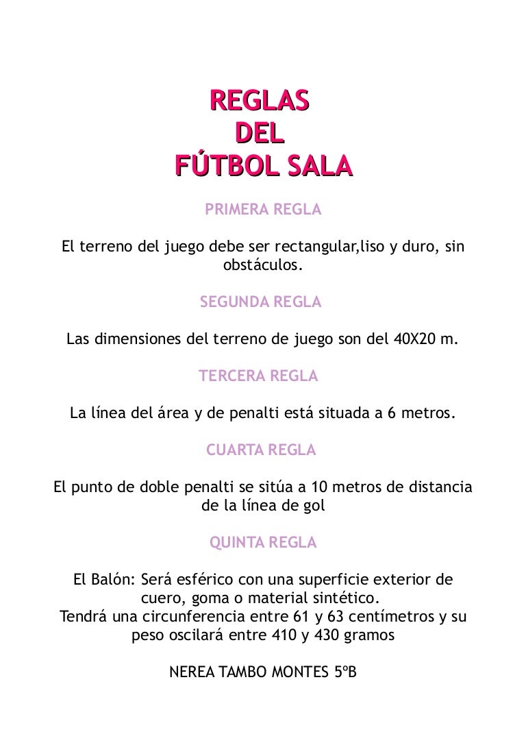Reglas del fútbol sala Nerea5ºB