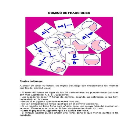 REGLAS DEL JUEGO DOMINÓ DE FRACCIONES