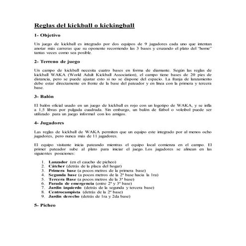 Reglas del kickball o kickingball | DOCX