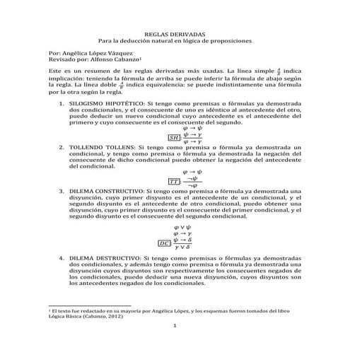 Reglas derivadas para la lógica de proposiciones