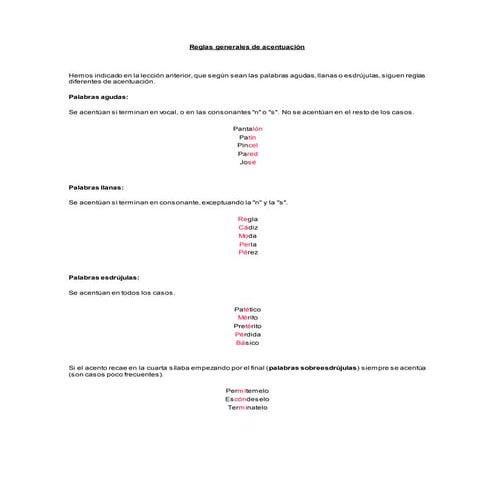 Reglas generales de acentuación