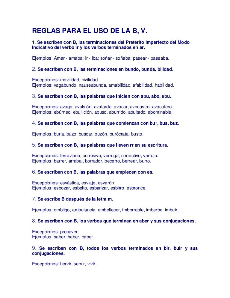Reglas Para El Uso De La B