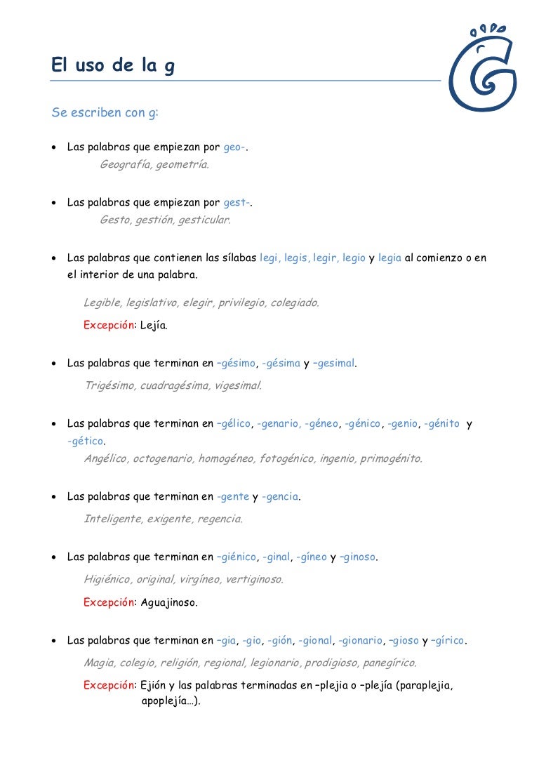 Reglas uso g