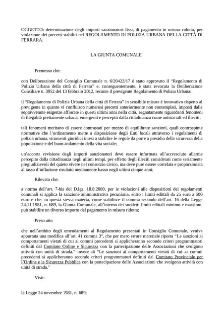Il nuovo Regolamento di polizia urbana di Ferrara, le sanzioni