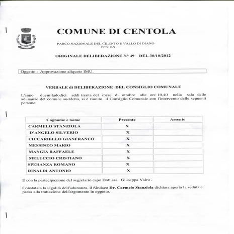 Comune di Centola - Regolamento Imu 2012.