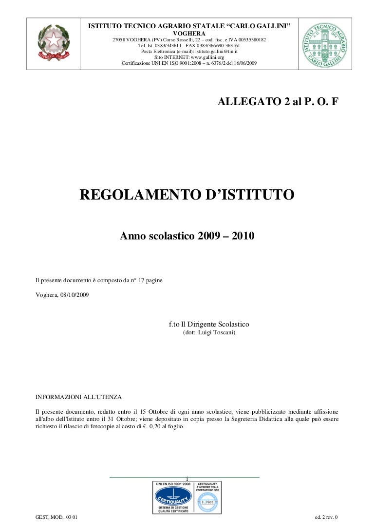 Regolamento istituto 09-10