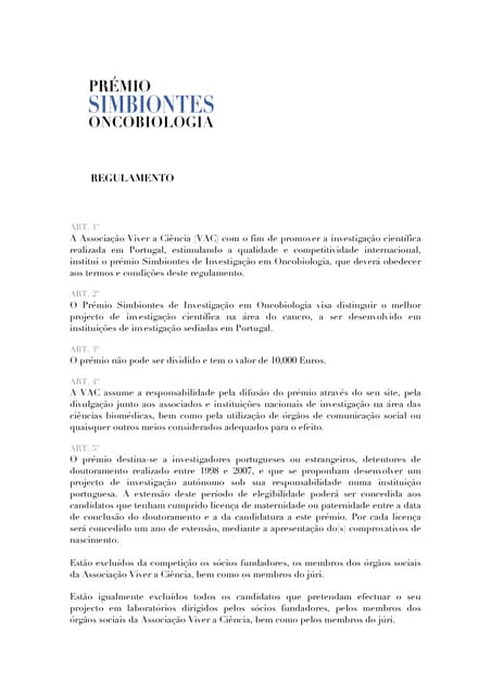 Regulamento Prémio Simbiontes 2010