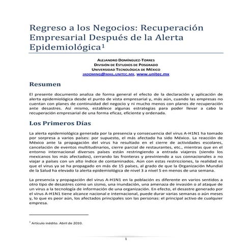 Regreso a los negocios