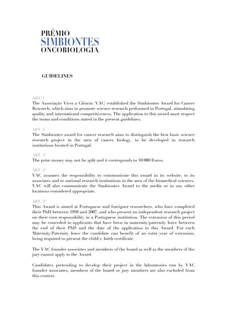 Prémio Simbiontes 2010 - Guidelines