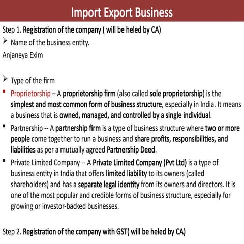 Registration process of Import Export business