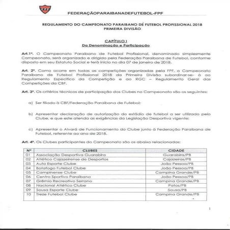 Regulamento da Primeira Divisão 2018