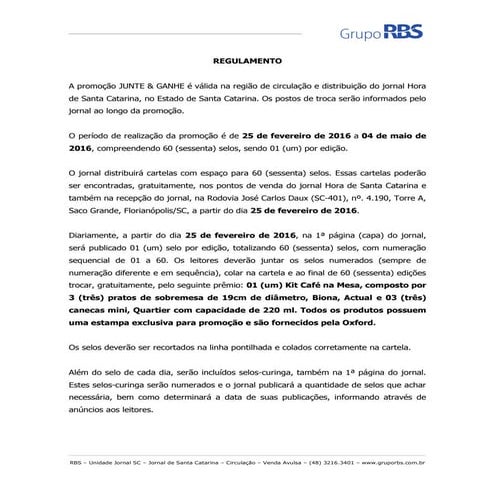 Regulamento cafe na mesa