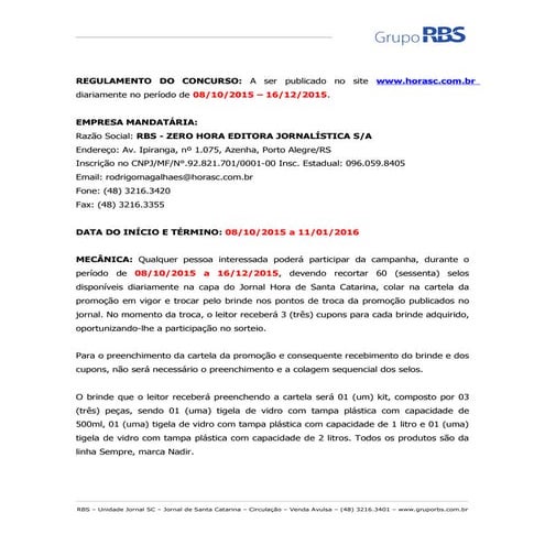 Regulamento Bom pra tudo