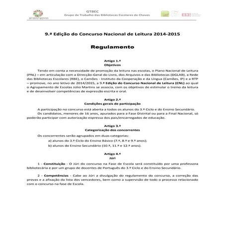 Regulamento do Concurso Nacional de Leitura 2014/15