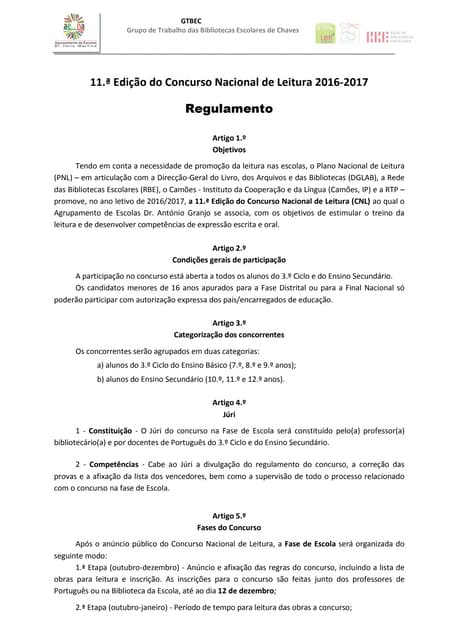 Regulamento do Concurso Nacional de...