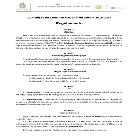 Regulamento do Concurso Nacional de Leitura 2016/17