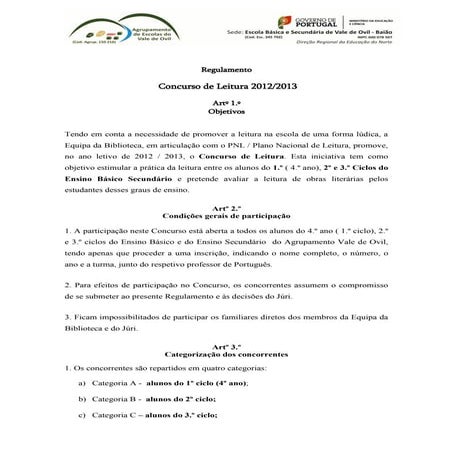 Regulamento concurso de leitura 2012 2013