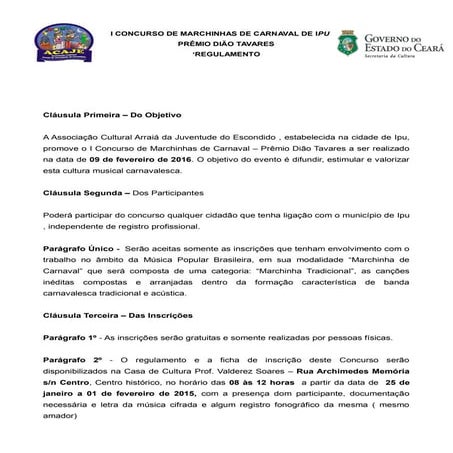 Regulamento cdo concurso de marchinhas de ipu