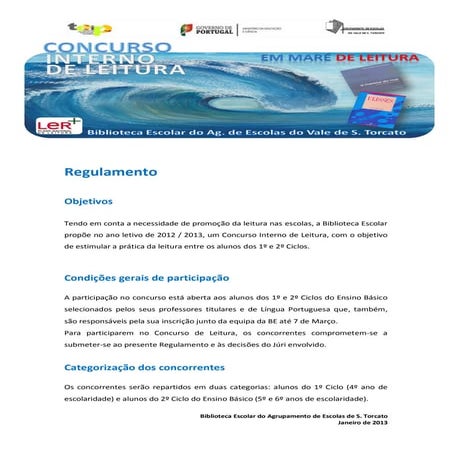 Regulamento concurso interno de leitura 2013