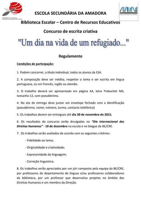 Regulamento concurso um dia na vida...