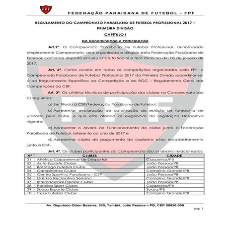 Regulamento Paraibano 2017
