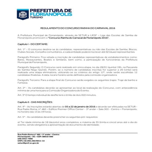 Regulamento do Concurso Rainha do Carnaval 2016