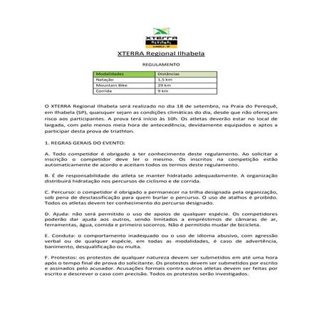 Regulamento do x terra regional de ilhabela