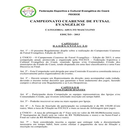 Regulamento futsal evangelico 2013