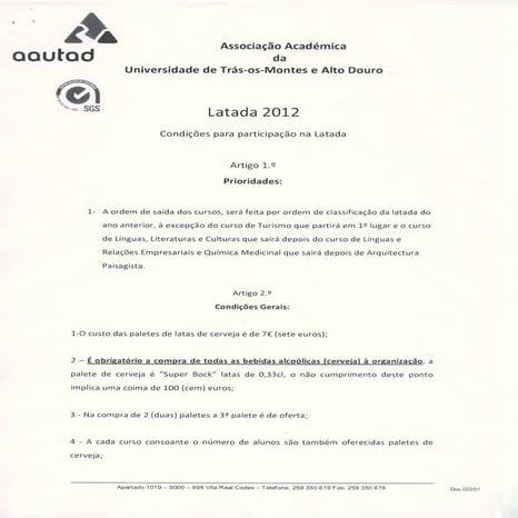 Regulamento Latada UTAD' 12