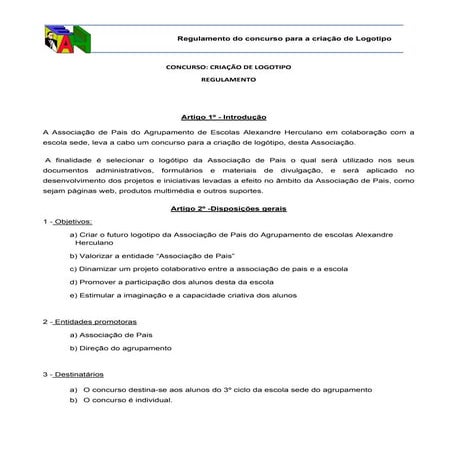 Regulamento Concurso para Logotipo da Associação de Pais