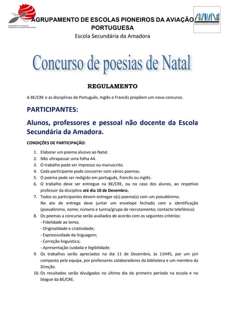 Regulamento poesia natal