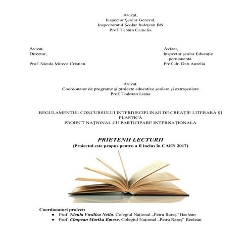 Regulamentul concursului prietenii lecturii 2017