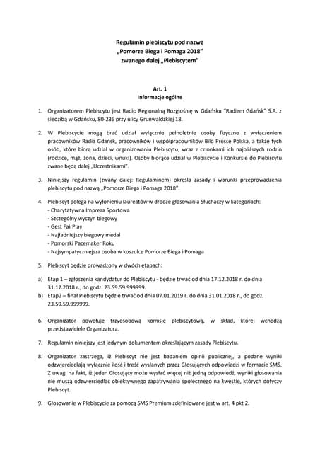 Regulamin plebiscytu pbip 2019 | PDF