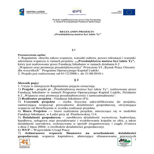 INKUBATOR Regulamin Projektu 6.2