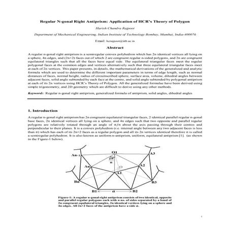 Regular N-gonal Right Antiprism: Application of HCR’s Theory of Polygon ...
