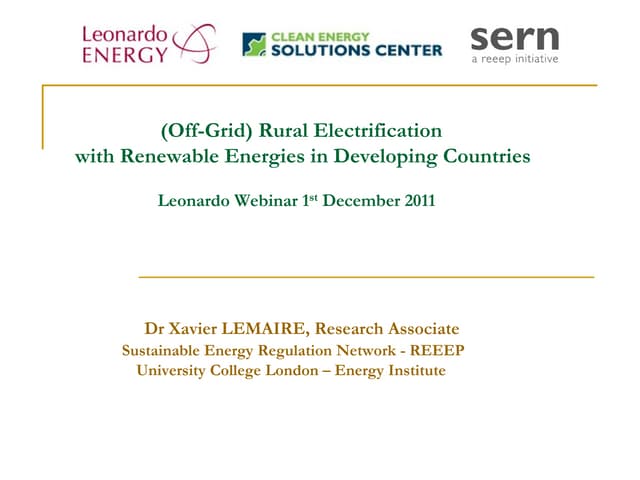 Course on Regulation and Sustainable Energy in Developing Countries - Session 1 Off-grid rural electrification