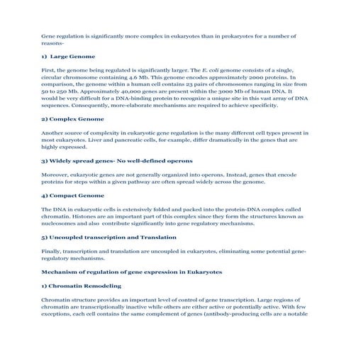 Regulation of gene expression in eukaryotes- An over view