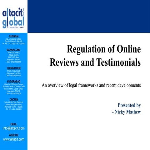 Regulation of Online Reviews and Testimonials