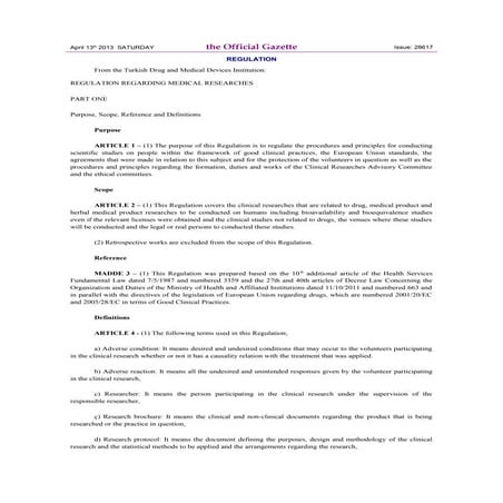 Regulation on clinical trials turkey | DOC