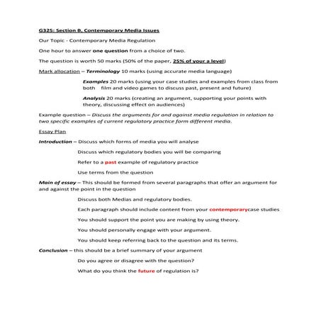 Regulation section b essay plan